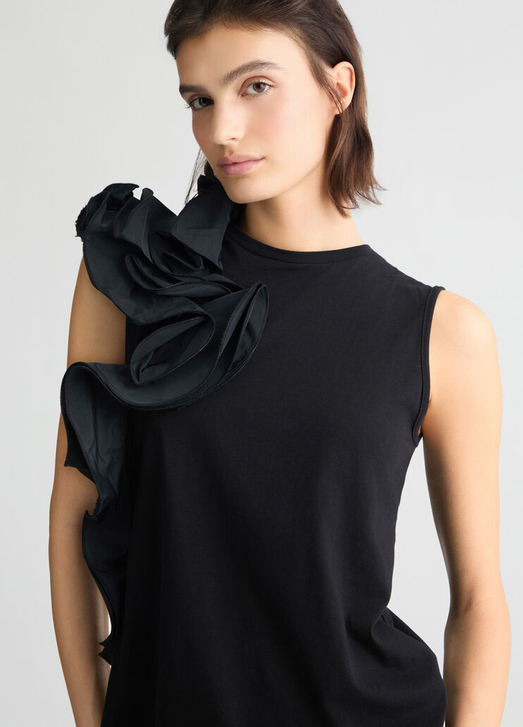 Black T-shirt with flounced detailing black Liu Jo - large image number 2 Black T-shirt with flounced detailing black Liu Jo - large image number 2