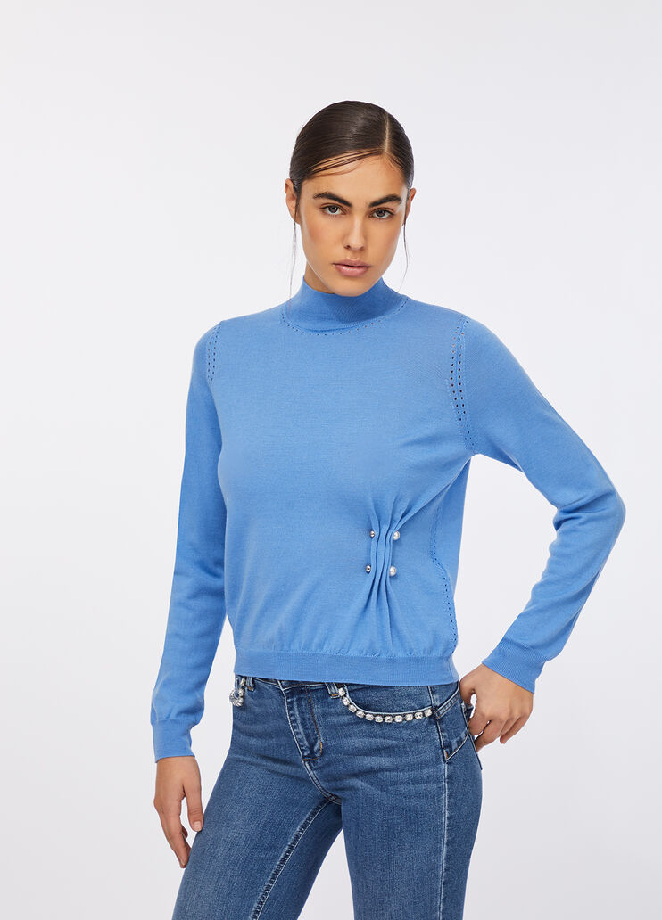 Wollpullover mit Perlen Azurblau Liu Jo - large image number 0
