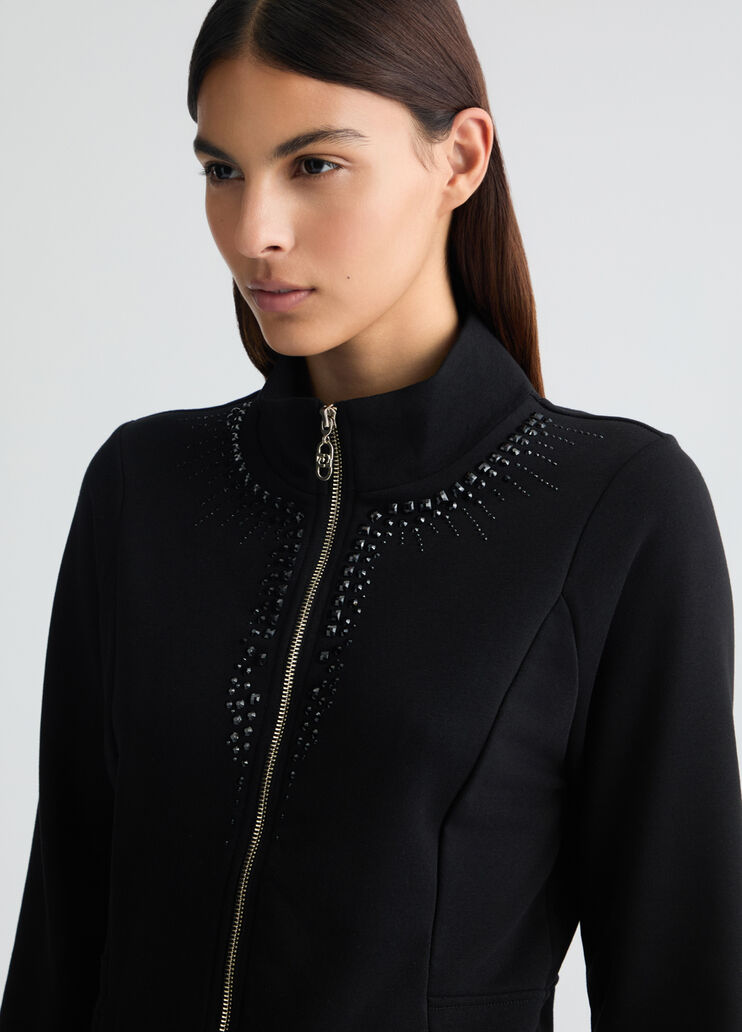 Sweatshirt with zip and rhinestones black Liu Jo - large image number 2 Sweatshirt with zip and rhinestones black Liu Jo - large image number 2