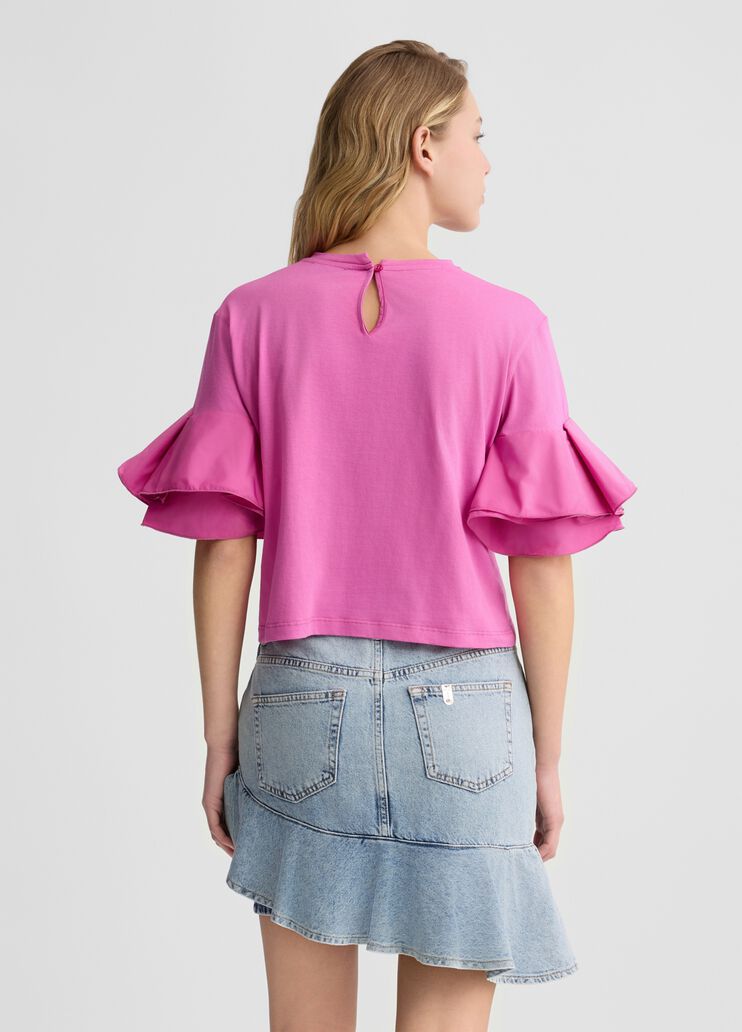 Peony pink T-shirt with flounced detailing pink Liu Jo - large image number 1 Peony pink T-shirt with flounced detailing pink Liu Jo - large image number 1