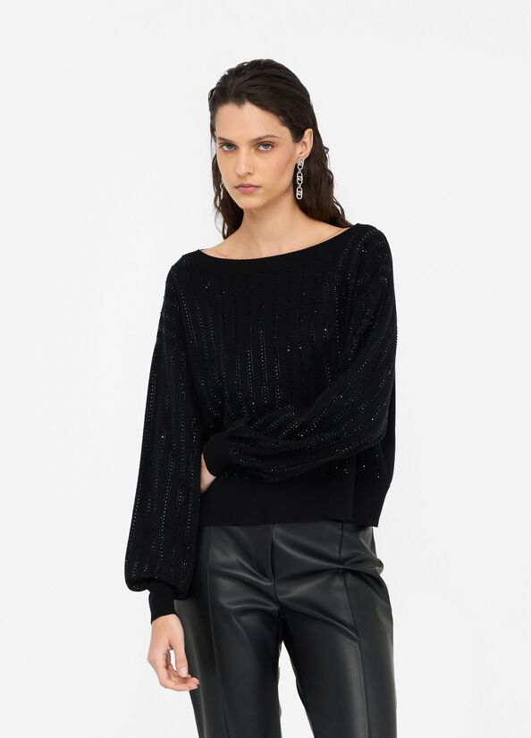 Jumper with gemstones black/gemstones Liu Jo - large image number 0