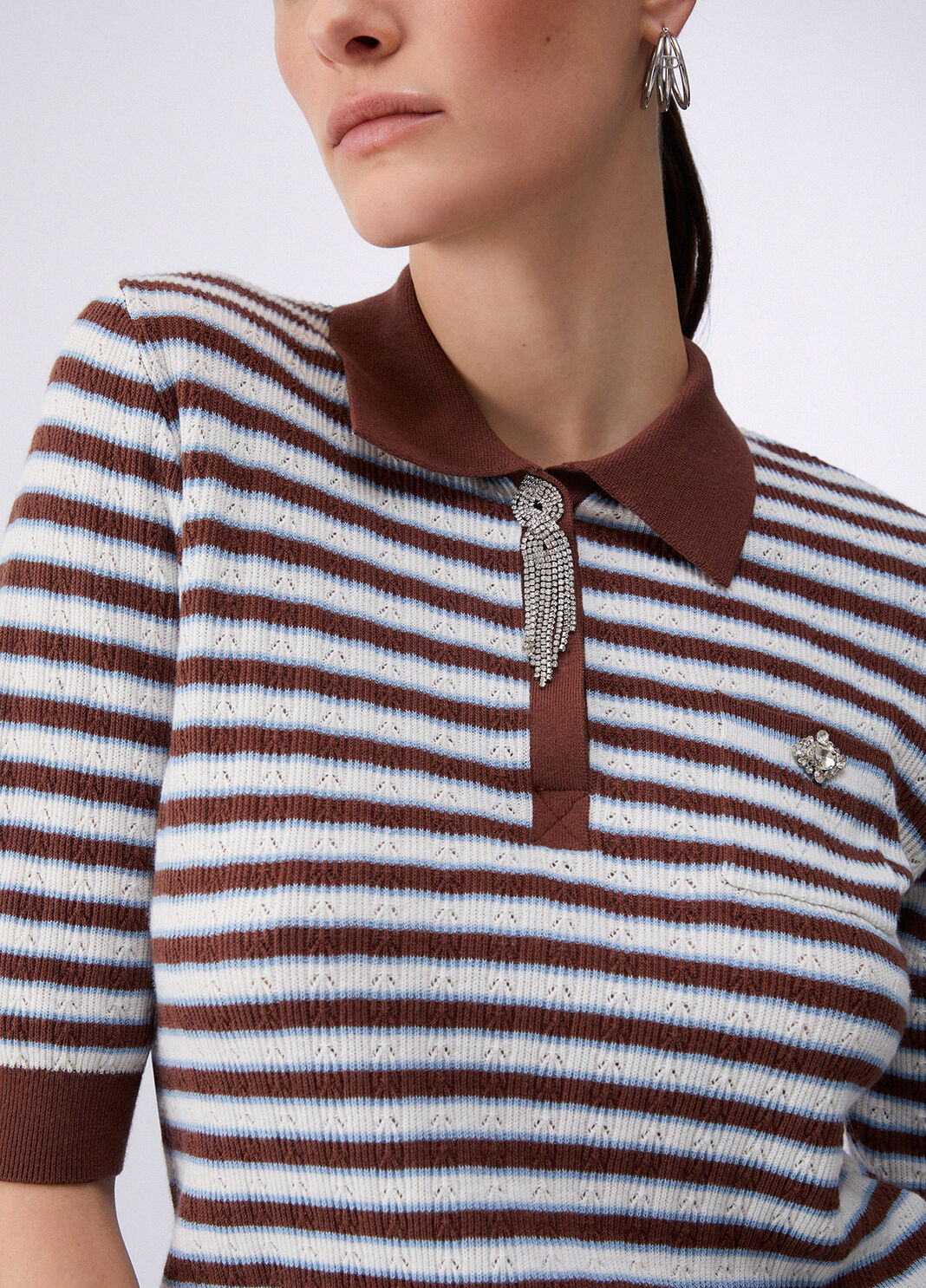 Gestreifter Pullover mit Schmuckdetails braun Liu Jo - large image number 4