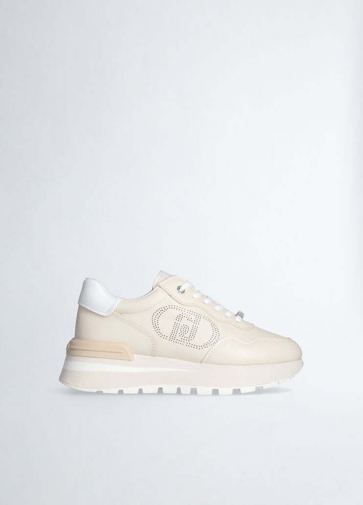 Leather sneakers with openwork logo ivory Liu Jo - medium Leather sneakers with openwork logo ivory Liu Jo - medium