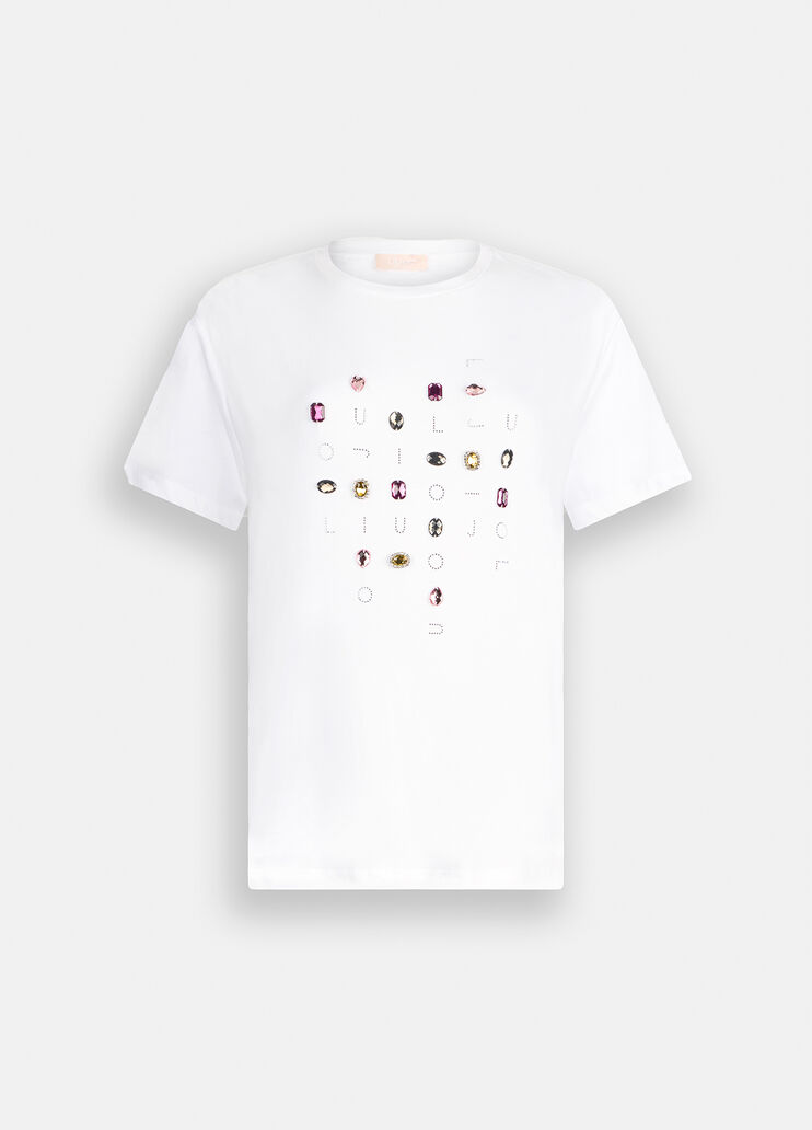 T-shirt with appliqués white/colored gemstones Liu Jo - large image number 6