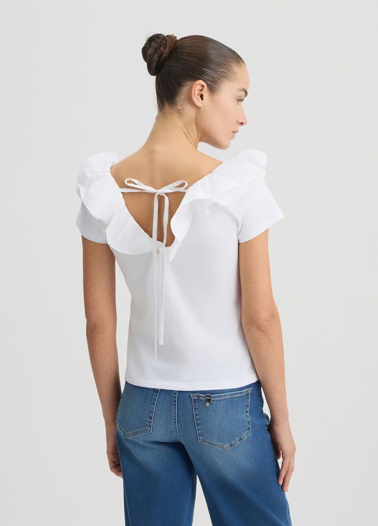 Cotton T-shirt with ruches white Liu Jo - large image number 1 Cotton T-shirt with ruches white Liu Jo - large image number 1