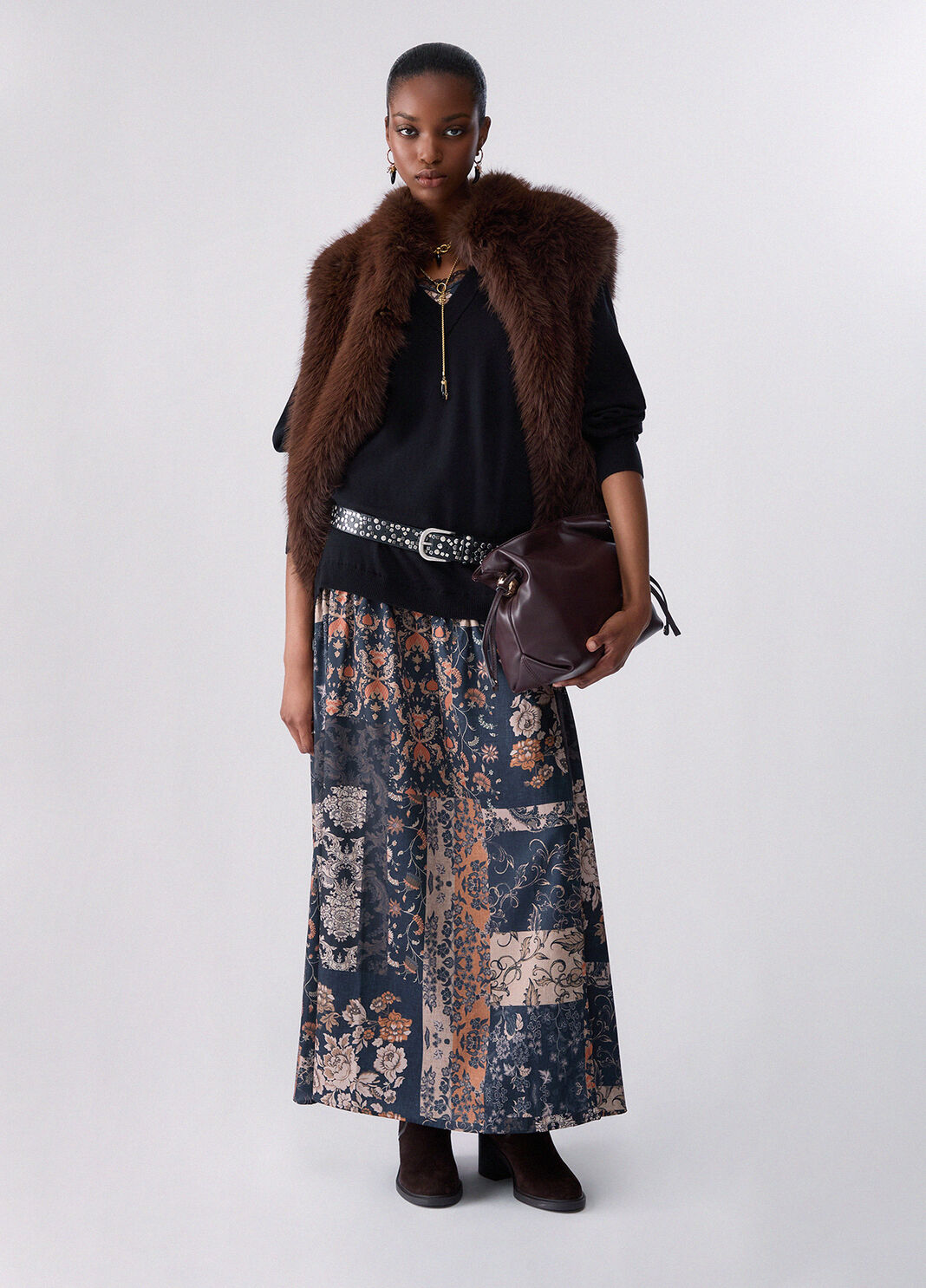 Long wool blend dress black/beige Liu Jo - large image number 5