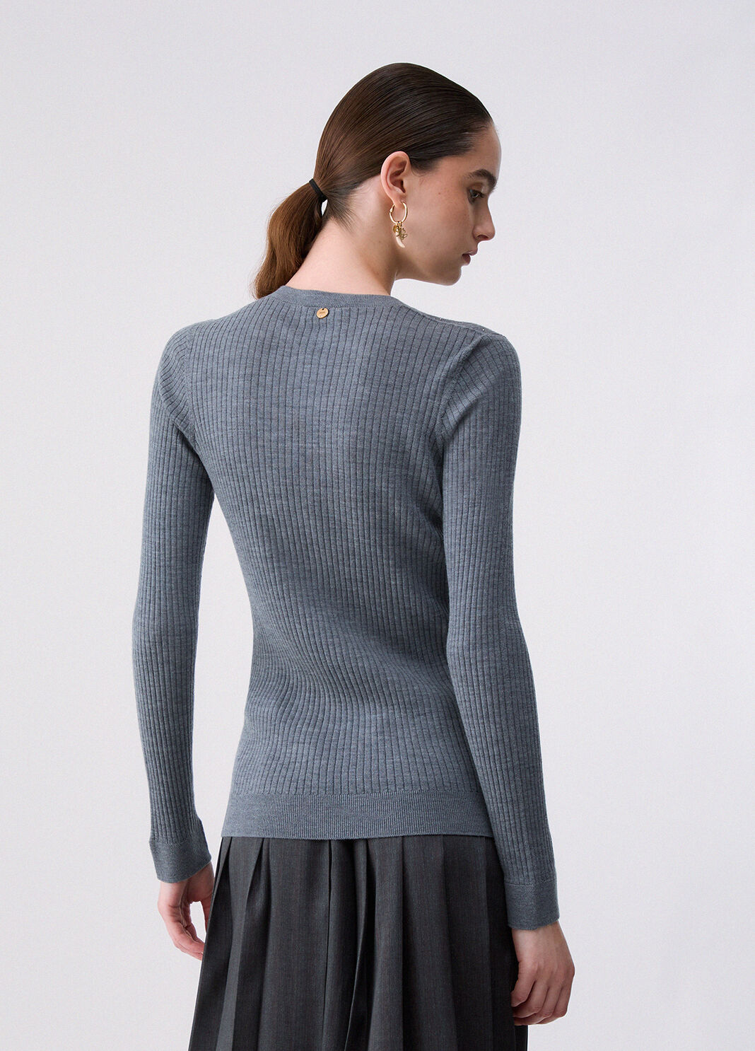 Knit in wool with V-neck grey m&eacute;lange Liu Jo - large image number 1