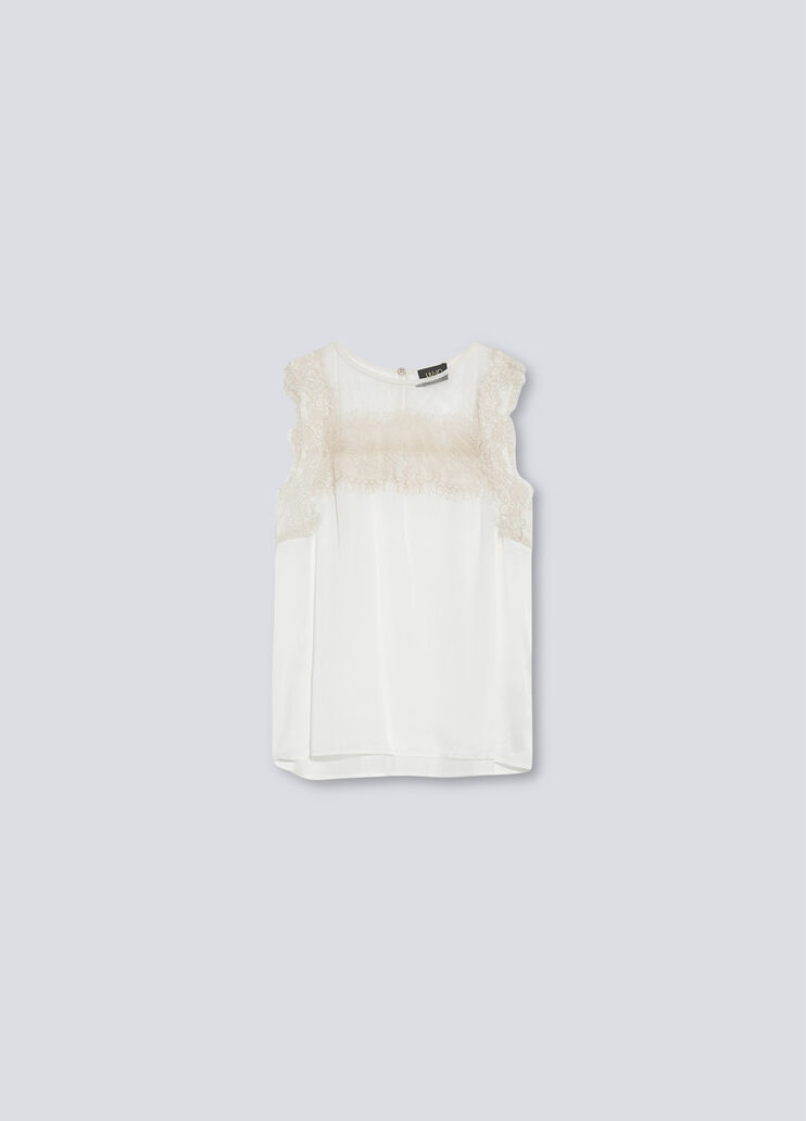 Satin top with lace white Liu Jo - large image number 4 Satin top with lace white Liu Jo - large image number 4