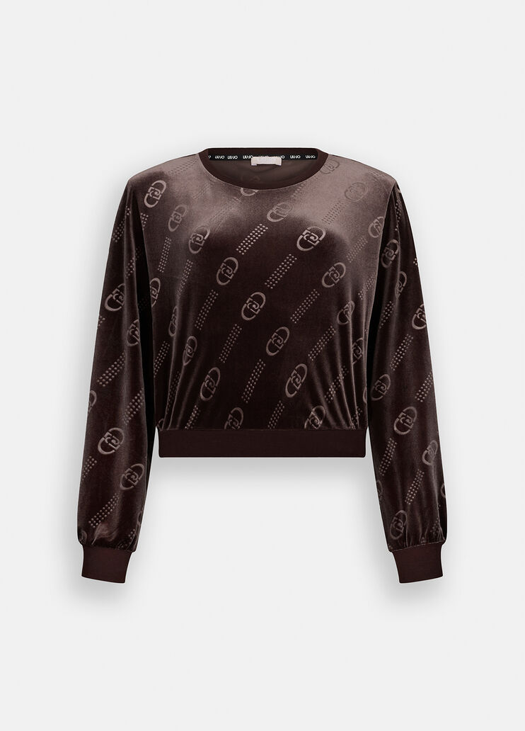 Chenille sweatshirt with logo chocolate Liu Jo - large image number 6
