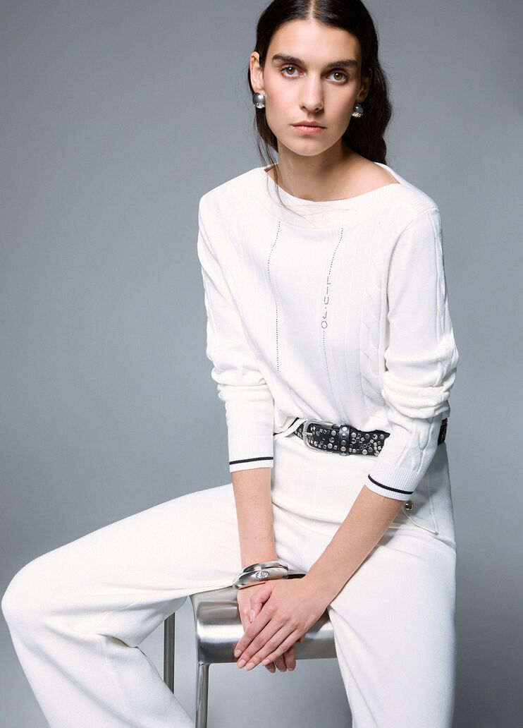 Sweater with Contrast Trim white wool Liu Jo - medium