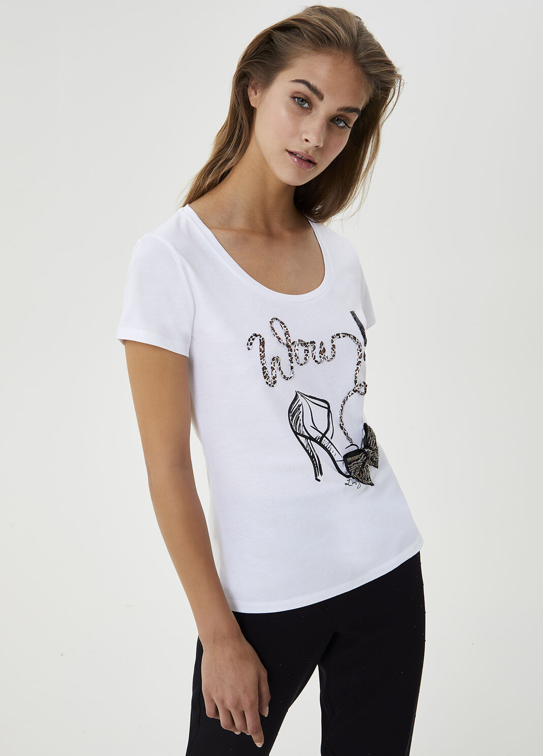 Camiseta con estampado y aplicaciones Blanco &oacute;ptico Liu Jo - large image number 0