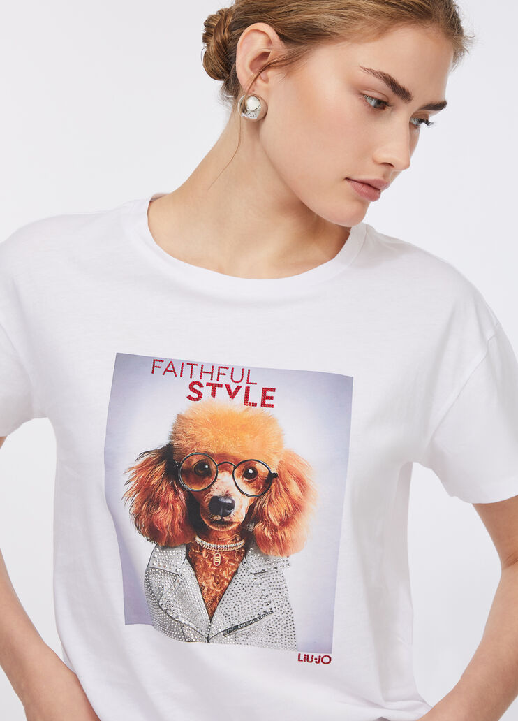 Printed T-shirt with rhinestones white Liu Jo - large image number 3