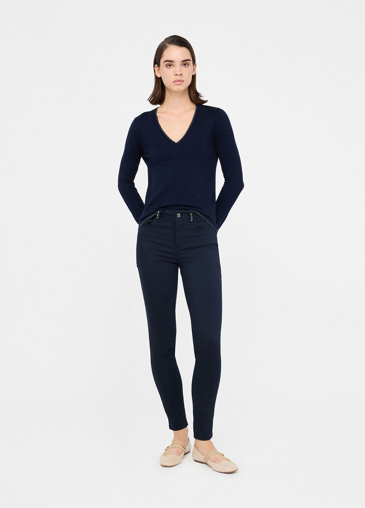 Pantalón pitillo con pedrería azul marino Liu Jo - medium