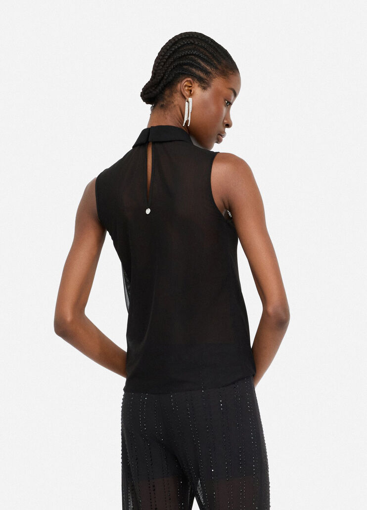 Tulle top with gemstones black Liu Jo - large image number 1 Tulle top with gemstones black Liu Jo - large image number 1