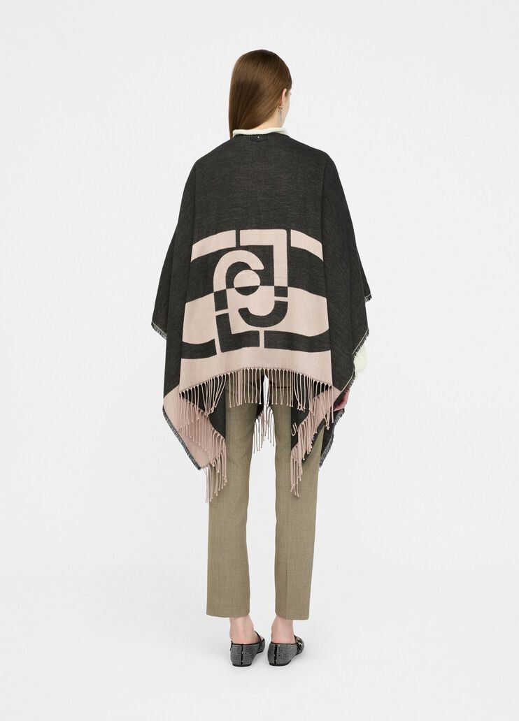 Poncho with logo and fringes black Liu Jo - medium Poncho with logo and fringes black Liu Jo - medium