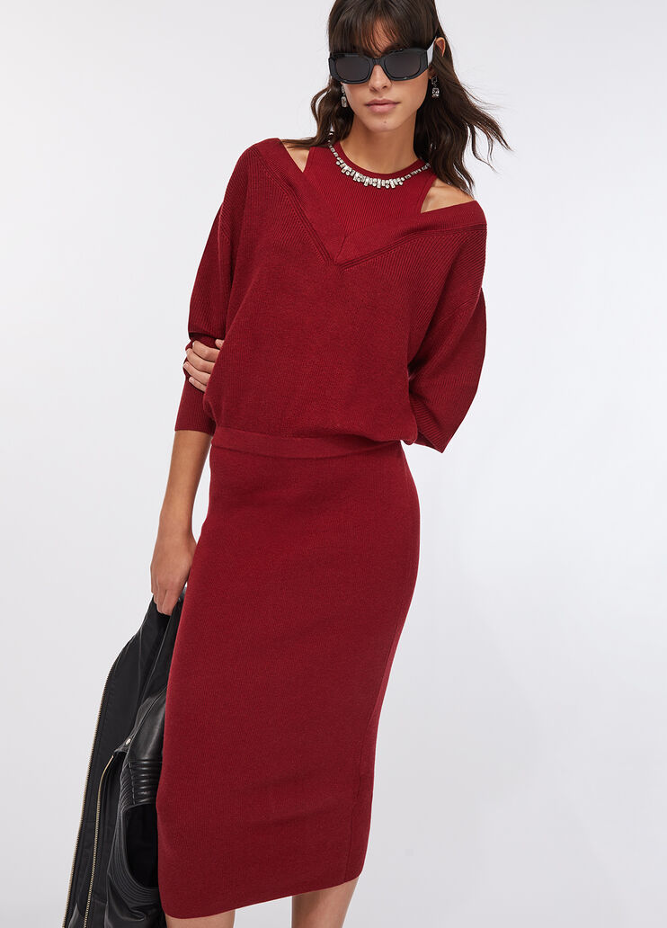 Knit dress with bejewelled embroidery red Liu Jo - large image number 2