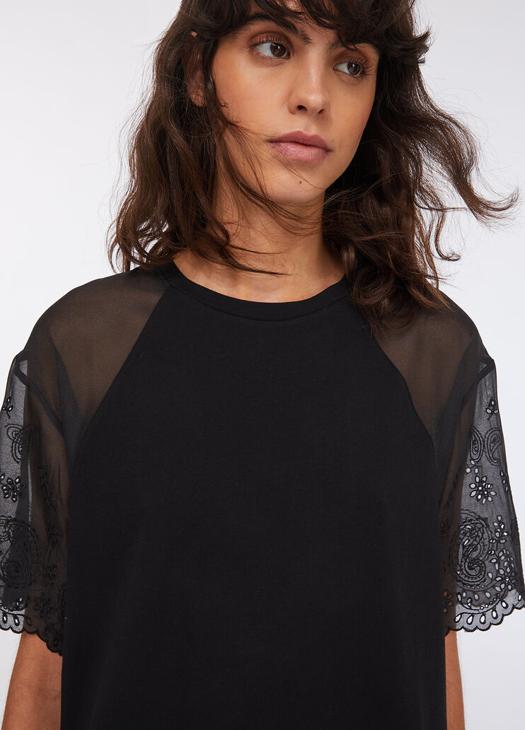 Cotton and organza T-shirt black Liu Jo - large image number 3 Cotton and organza T-shirt black Liu Jo - large image number 3