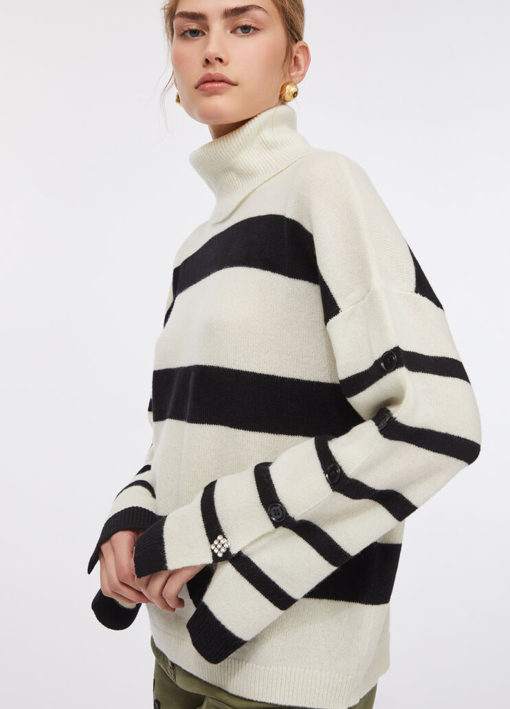 Pull à col roulé 100 % laine avec boutons bijoux blanc Liu Jo - medium