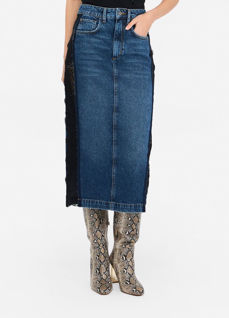 Denim midi skirt with lace blue denim Liu Jo - large image number 0 Denim midi skirt with lace blue denim Liu Jo - large image number 0