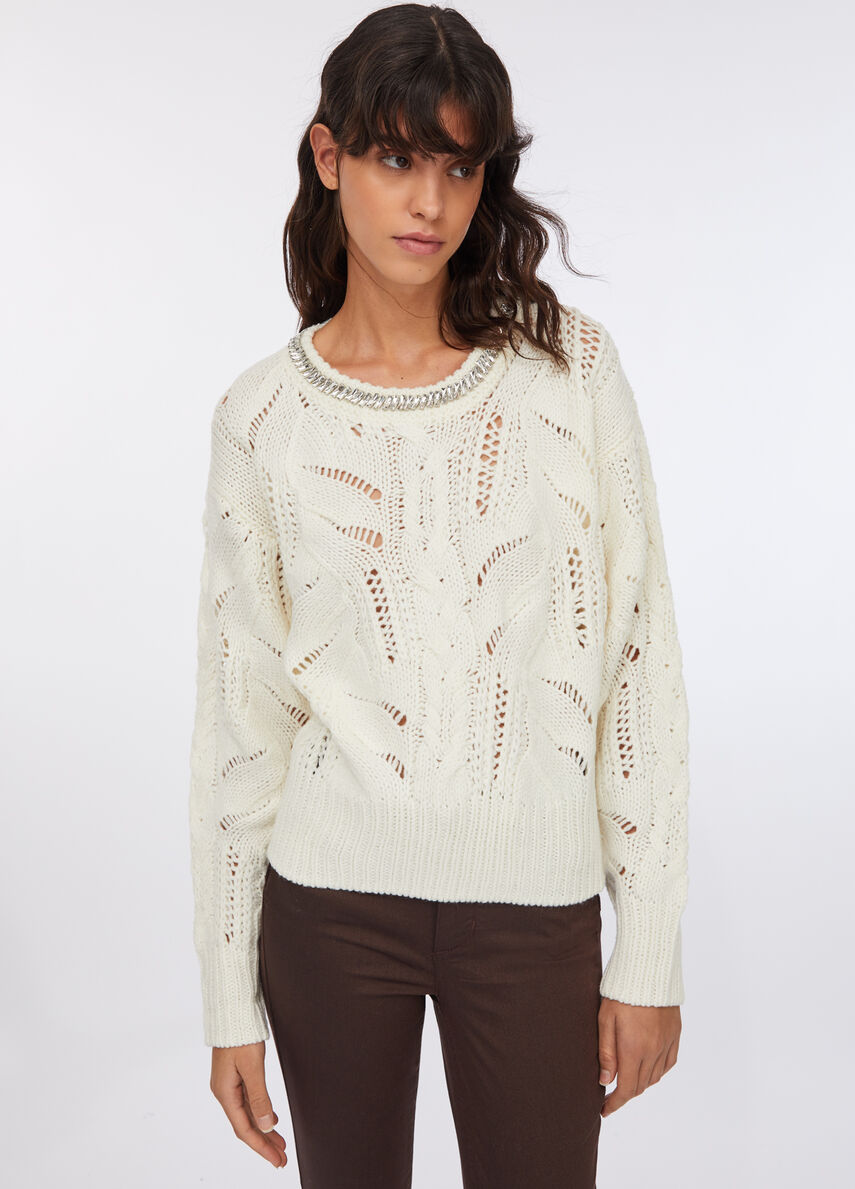 Pull LIU JO En Laine Avec Pierres - Manches Longues - Noir - Taille M (Media) - NEUF Avec Étiquettes