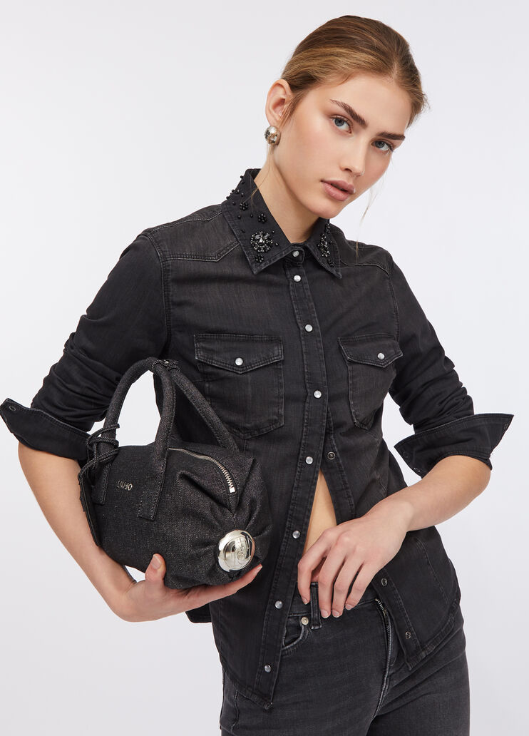 Джинсовая рубашка со стразами черный деним Liu Jo - large image number 4