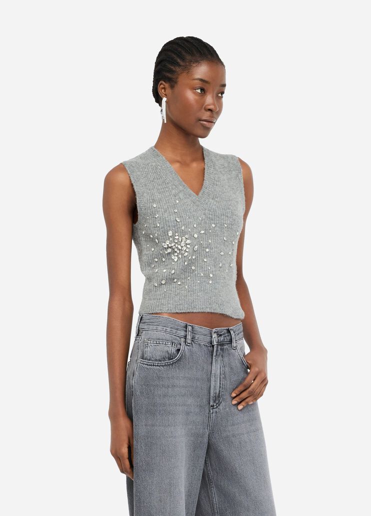 Wool top with gemstones grey Liu Jo - large image number 3