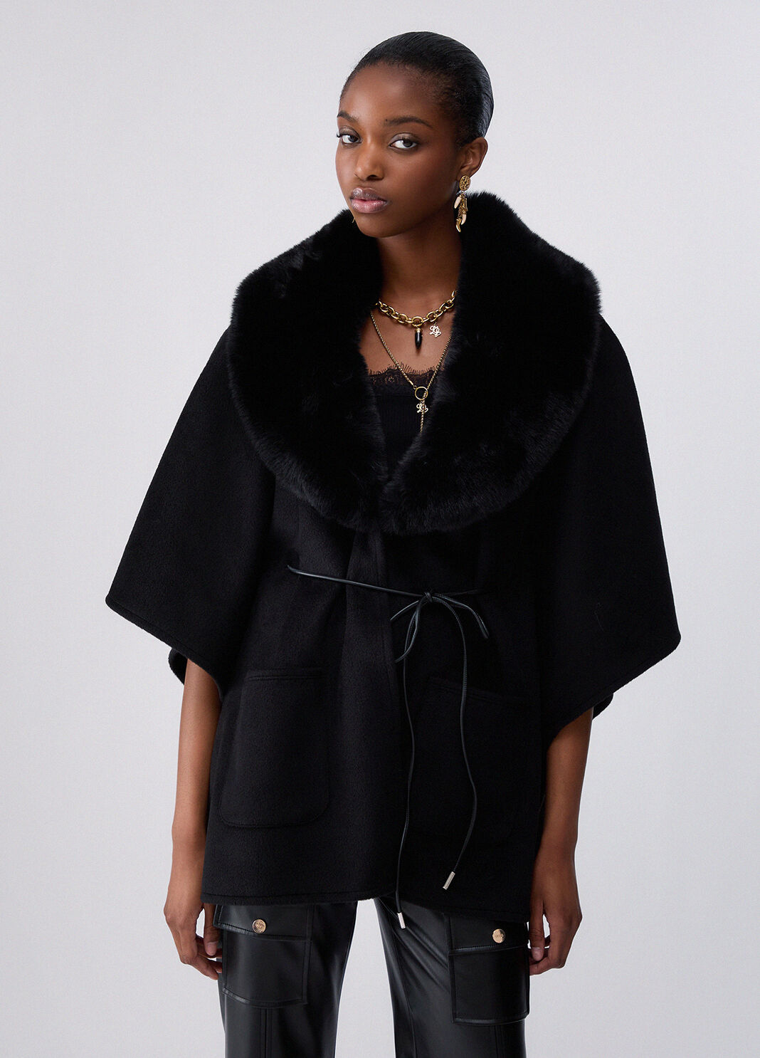 Synthetic Shearling Poncho black Liu Jo - large image number 0