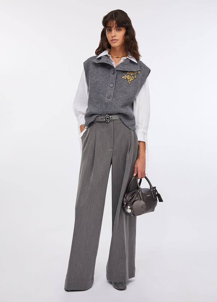 100% wool vest with bejewelled embroidery grey Liu Jo - large image number 5