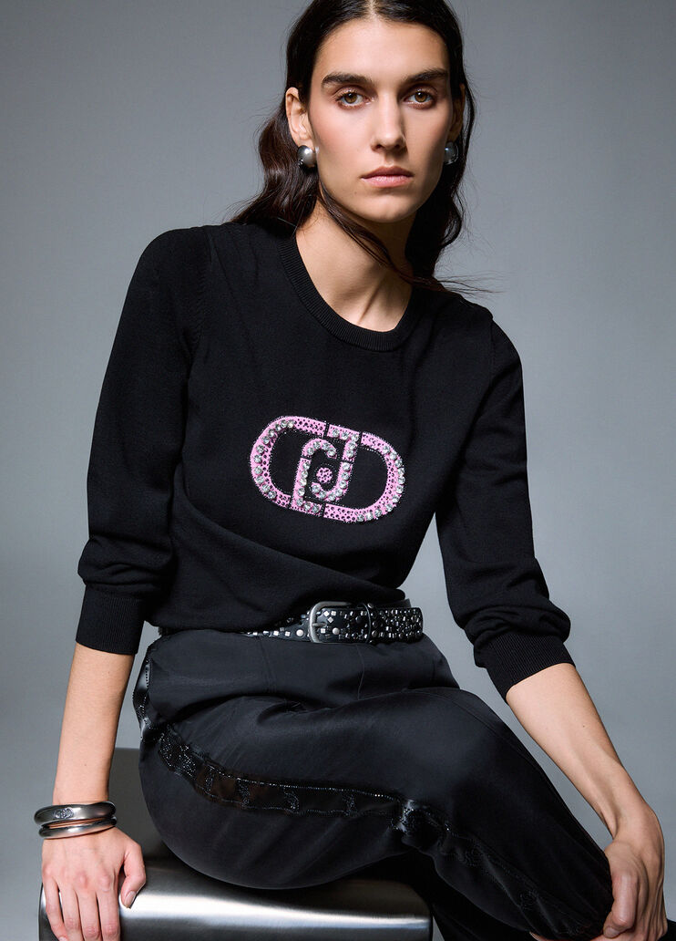 Sweater with monogram logo black/monogram Liu Jo - medium