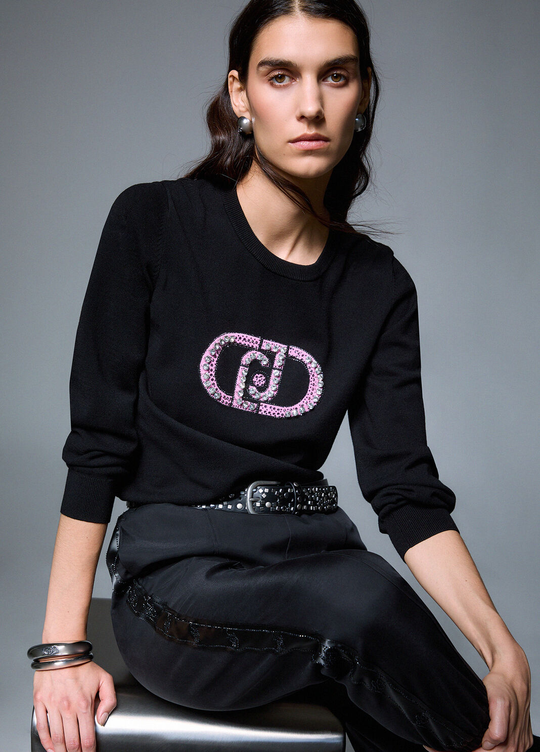 Sweater with monogram logo black/monogram Liu Jo - large image number 2