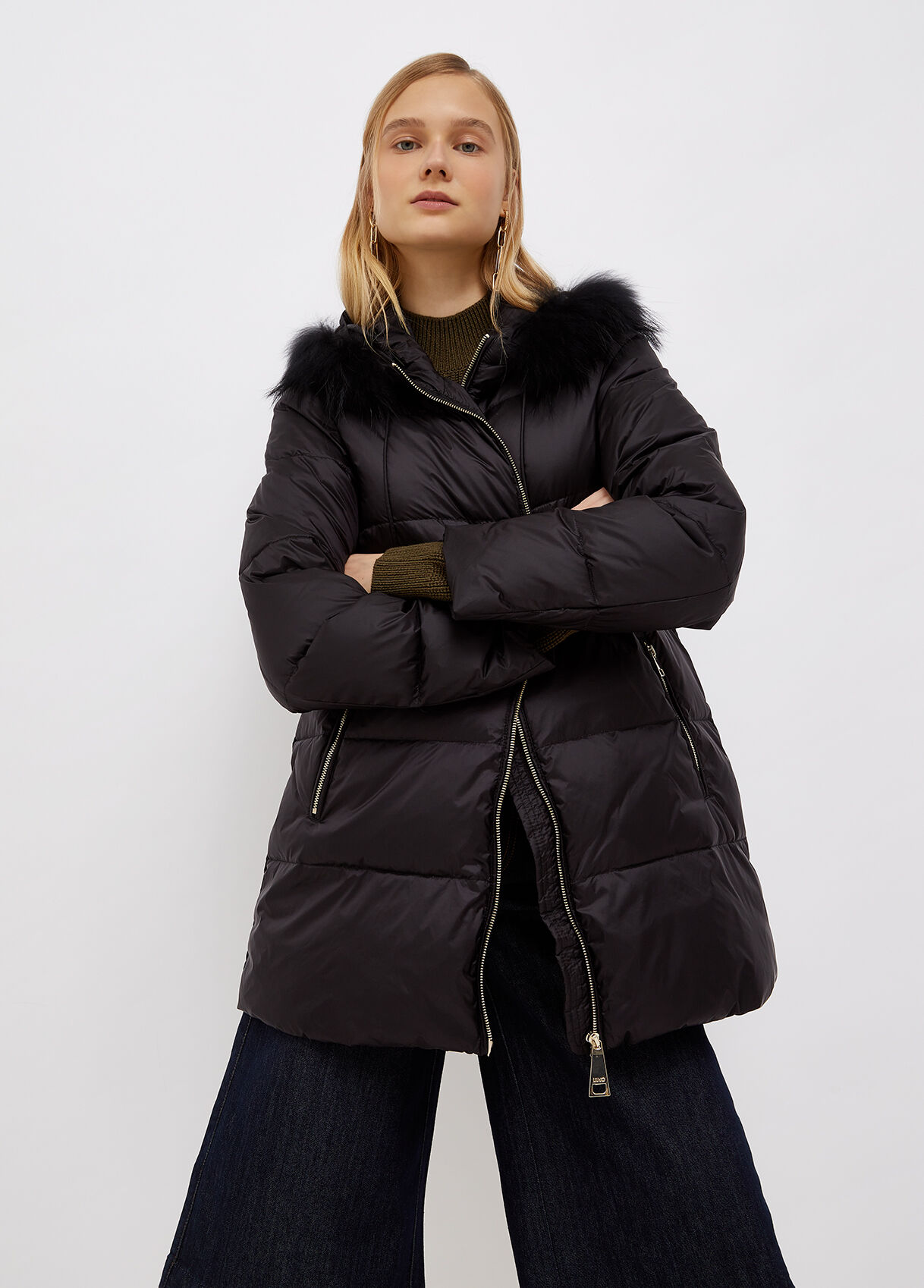 womens black down coat with hood
