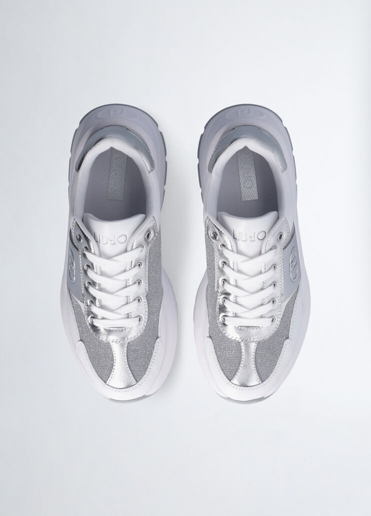 Leather and lurex sneakers silver tone Liu Jo - large image number 4 Leather and lurex sneakers silver tone Liu Jo - large image number 4