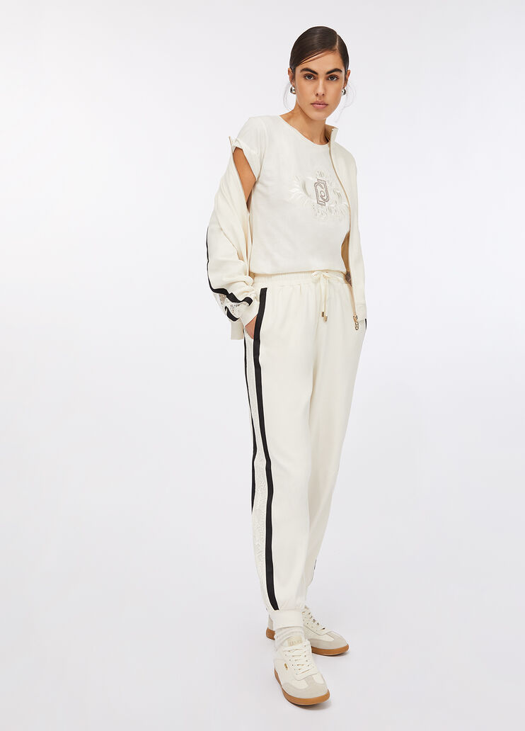 Plush jogging trousers with lace white Liu Jo - large image number 5