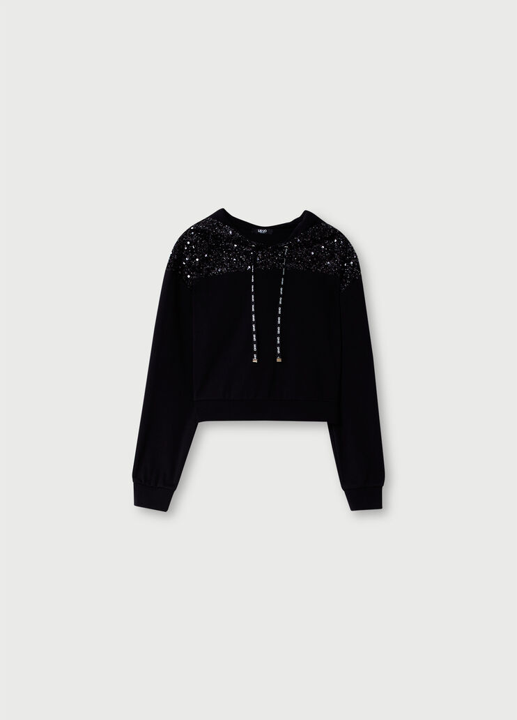 Sweatshirt with hood and sequins Black Liu Jo - large image number 4