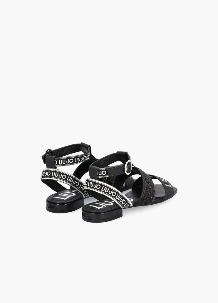 Flat sandals with logo and glitter black Liu Jo - large image number 1 Flat sandals with logo and glitter black Liu Jo - large image number 1