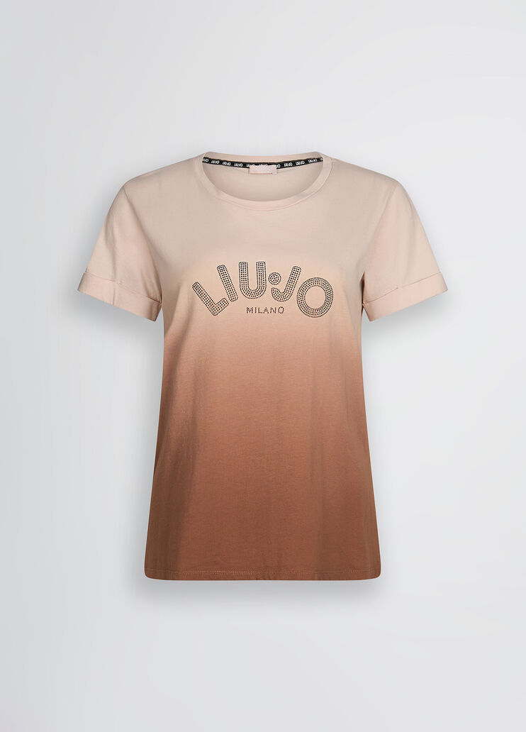 Cotton T-shirt with logo and rhinestones brown Liu Jo - large image number 6 Cotton T-shirt with logo and rhinestones brown Liu Jo - large image number 6