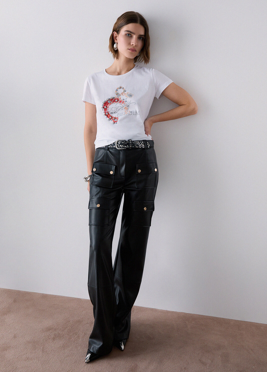 Camiseta con bordado de joya blanco/herradura Liu Jo - large image number 3