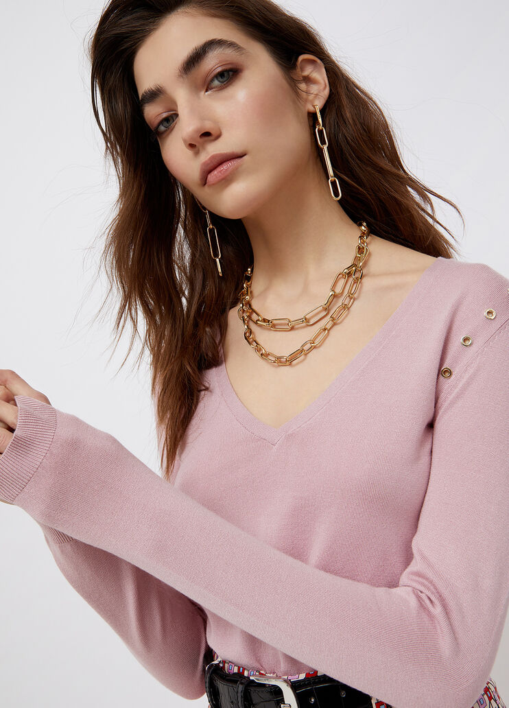 Sweater with metal eyelets powder pink Liu Jo - large image number 2 Sweater with metal eyelets powder pink Liu Jo - large image number 2