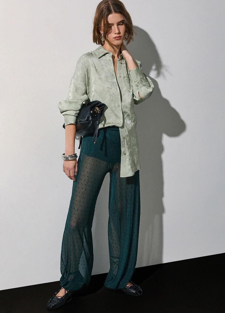 Tulle trousers with jewel embroidery dark green Liu Jo - medium