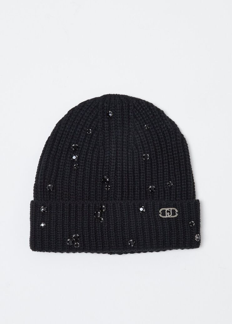 Beanie-M&uuml;tze mit Strass und Perlen Schwarz Liu Jo - medium