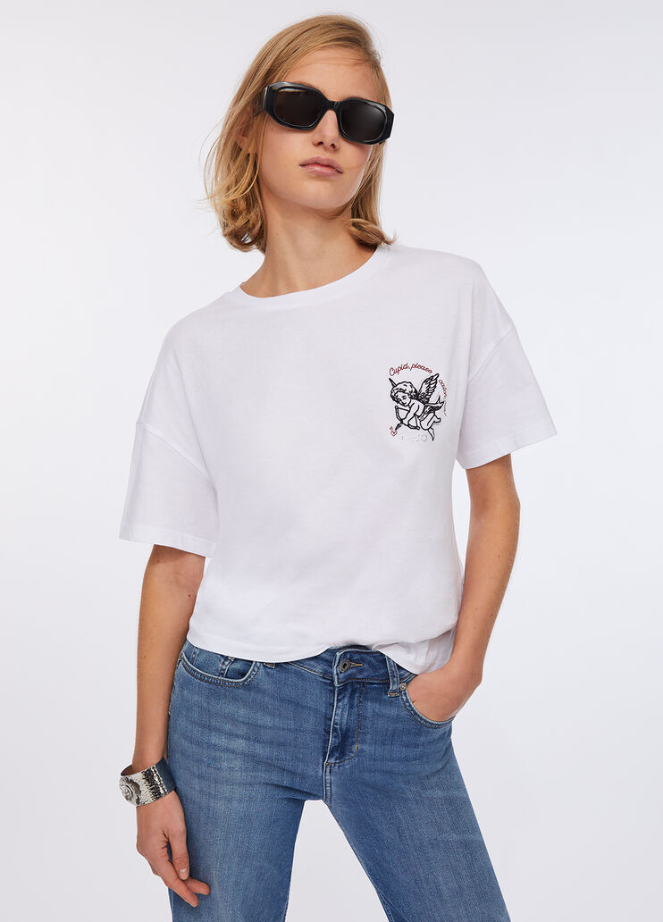 T-Shirt mit Stickerei und Strass Weiß Liu Jo - medium