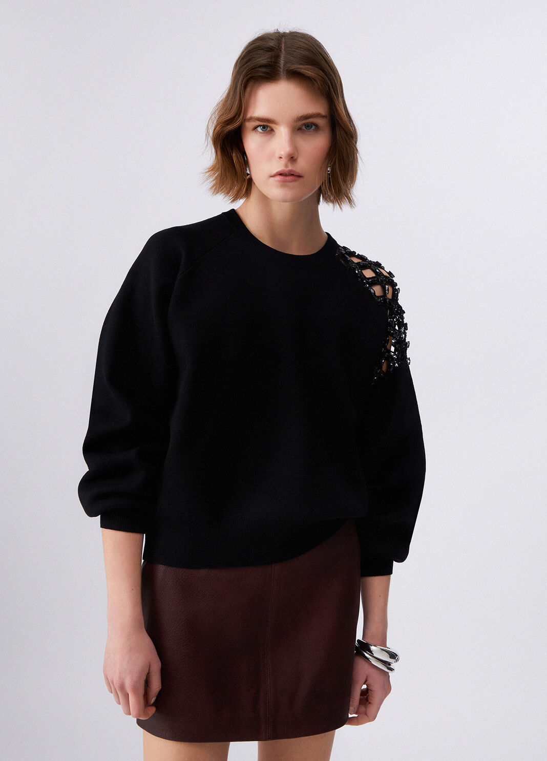 Pullover mit Schmuckstickerei schwarz Liu Jo - large image number 0