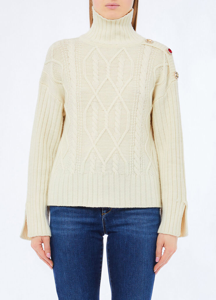 Jersey de cuello alto de lana con botones joya beige claro Liu Jo - medium