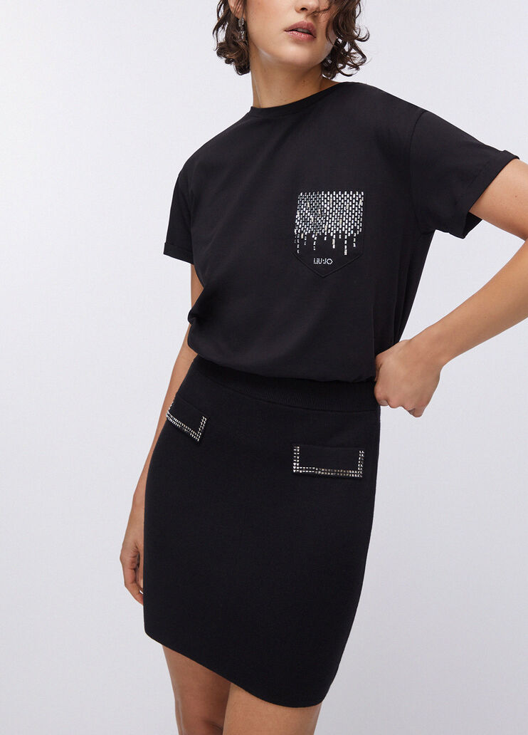 Трикотажная мини-юбка с бисером черный Liu Jo - large image number 4