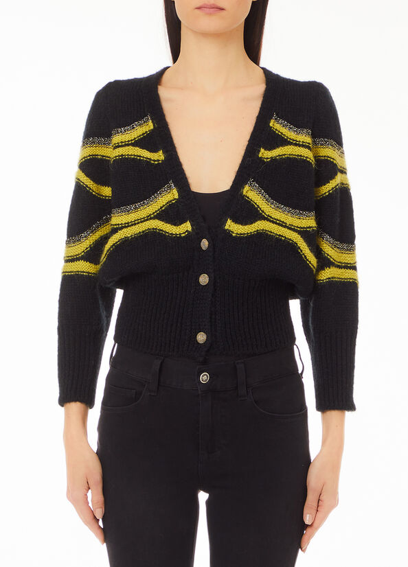 Cardigan jacquard in misto alpaca nero Liu Jo - medium