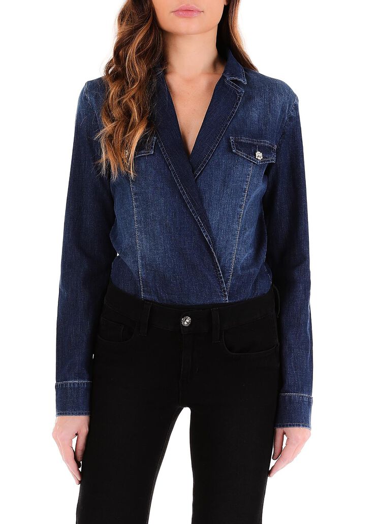 Джинсовая рубашка-боди синий деним Liu Jo - large image number 0