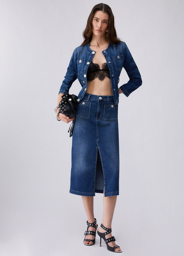 Denim jacket with logo buttons dark blue denim Liu Jo - large image number 5