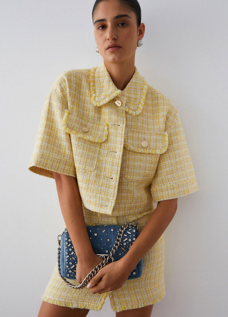 Giacca cropped in boucl&eacute; giallo Liu Jo - medium