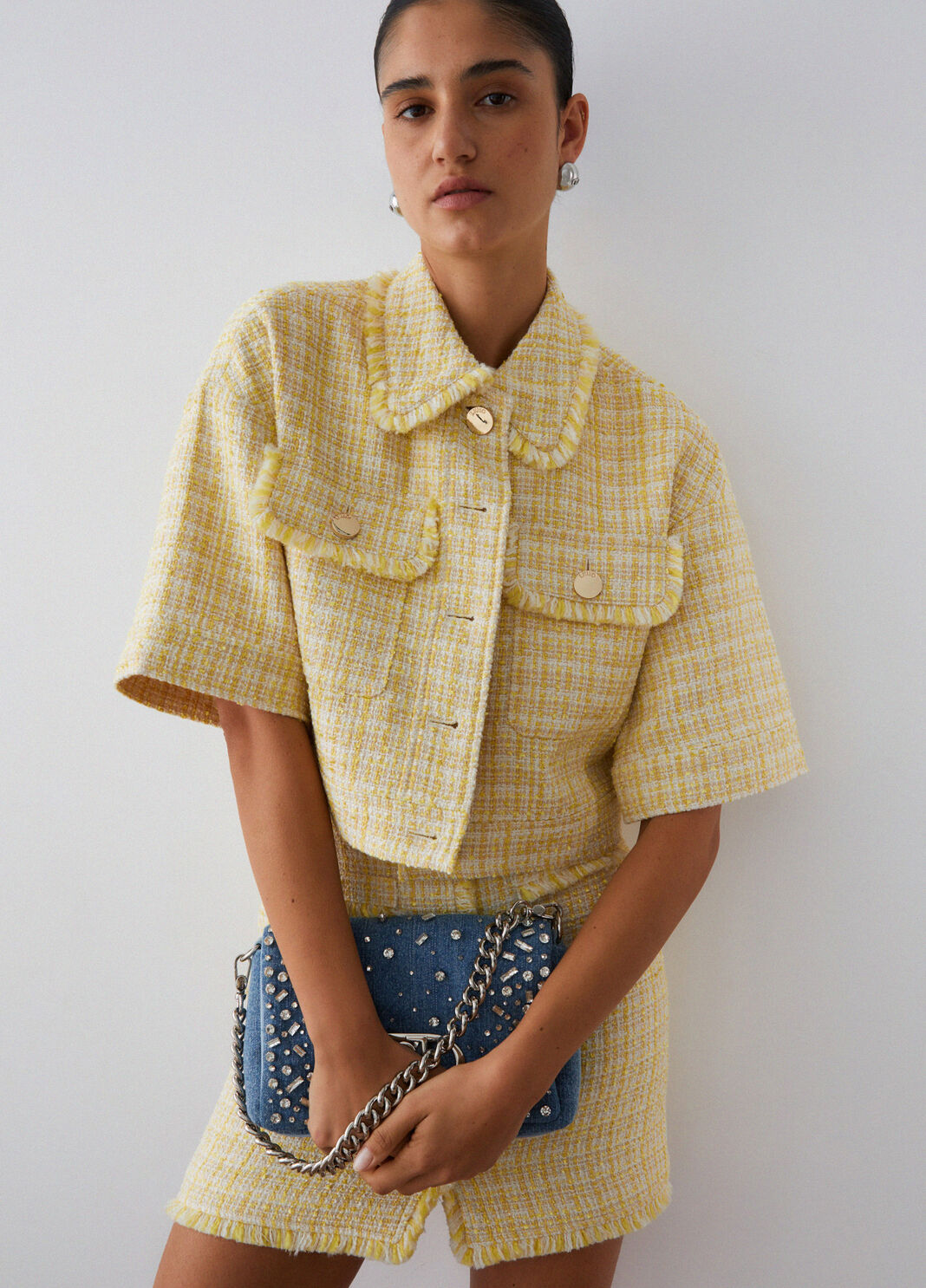 Giacca cropped in boucl&eacute; giallo Liu Jo - large image number 3