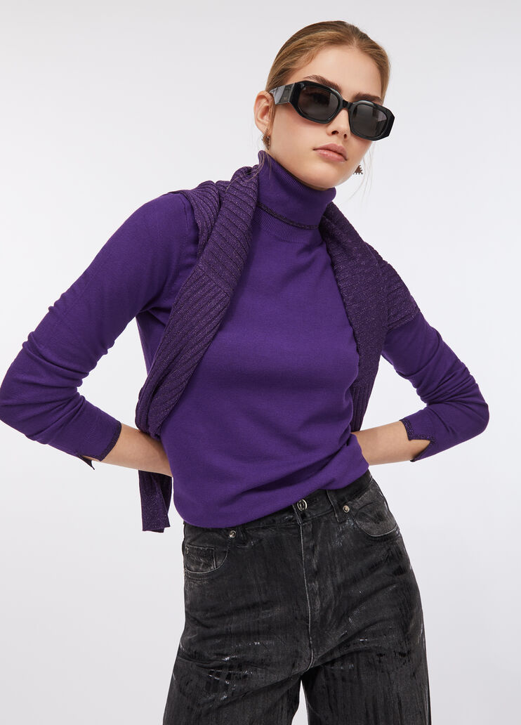 Polo-neck with lurex® details purple Liu Jo - large image number 4